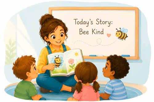 Children reading the Bee Wonderland picture book